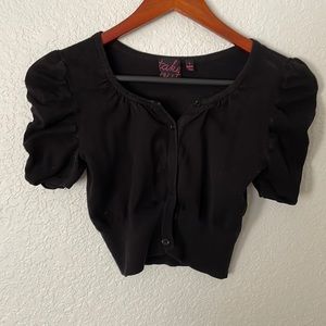 Crop top, short sleeved, cover up.